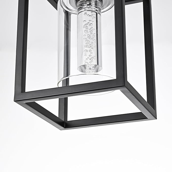 MELUCEE Black Pendant Lights Kitchen Island 1-Light, 5 Color Dimmable Led Pendant Light Ceiling Hanging Over Sink with Crystal Bubble Glass, Modern Integrated LED Hanging Light Dining Room Lighting