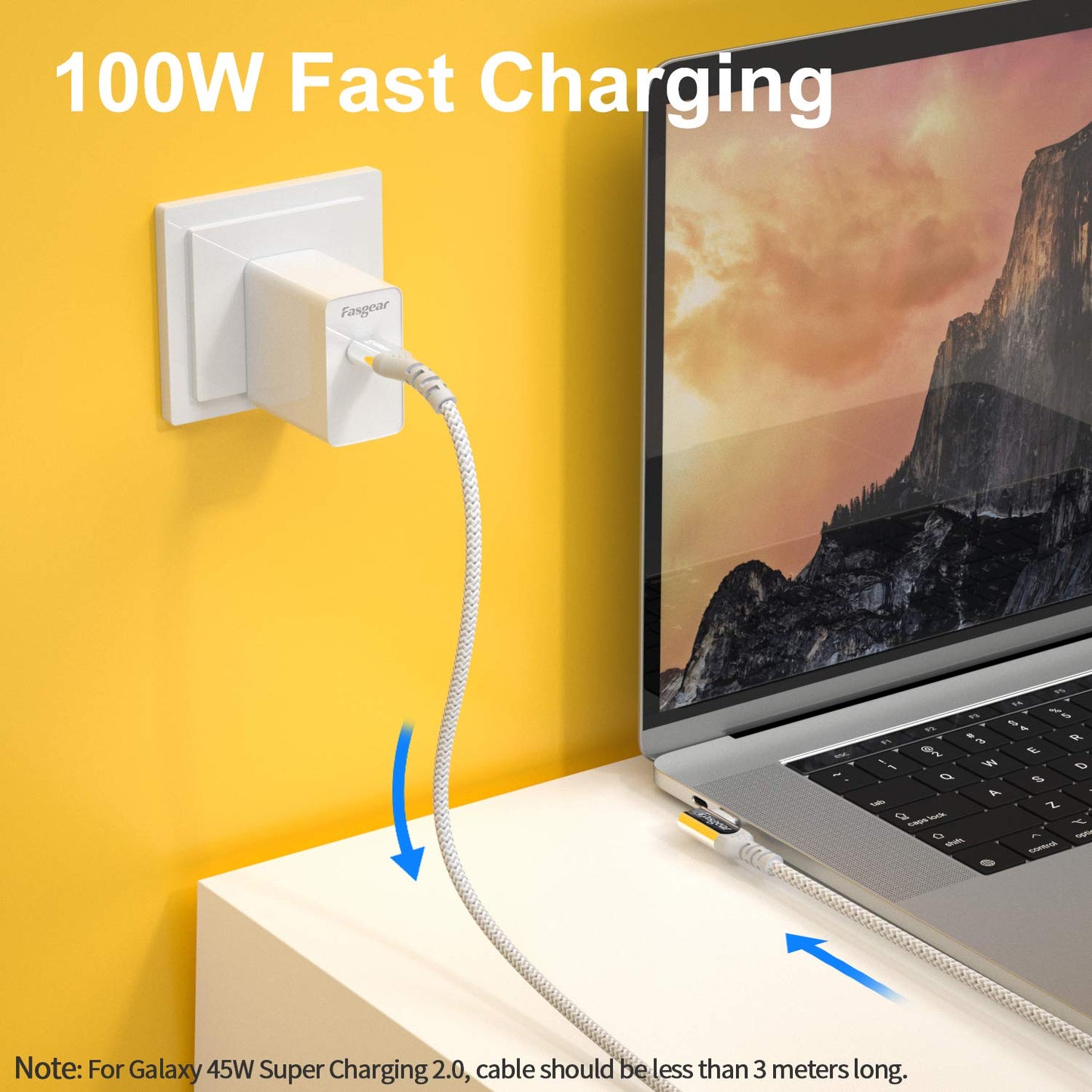 Fasgear 100W USB C to Type C 90 Degree Cable 6ft, USB 3.1 Gen 2 10Gbps Data Sync 5A Power Delivery with E-Marker Compatible for MacBook,Link,VR Headset,PD Docking Station,SSD,4K Displays,Grey