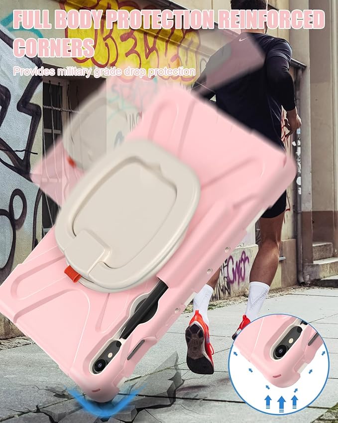 BRAECN Case for Samsung Galaxy Tab S10 Lite/S10 FE 2025 & S9 FE/S9 2023 & S8/S7 10.9"/11" | Heavy Duty Silicone Cover with Handle Grip, Kickstand, Shoulder Strap & S Pen Holder, Sakura Pink