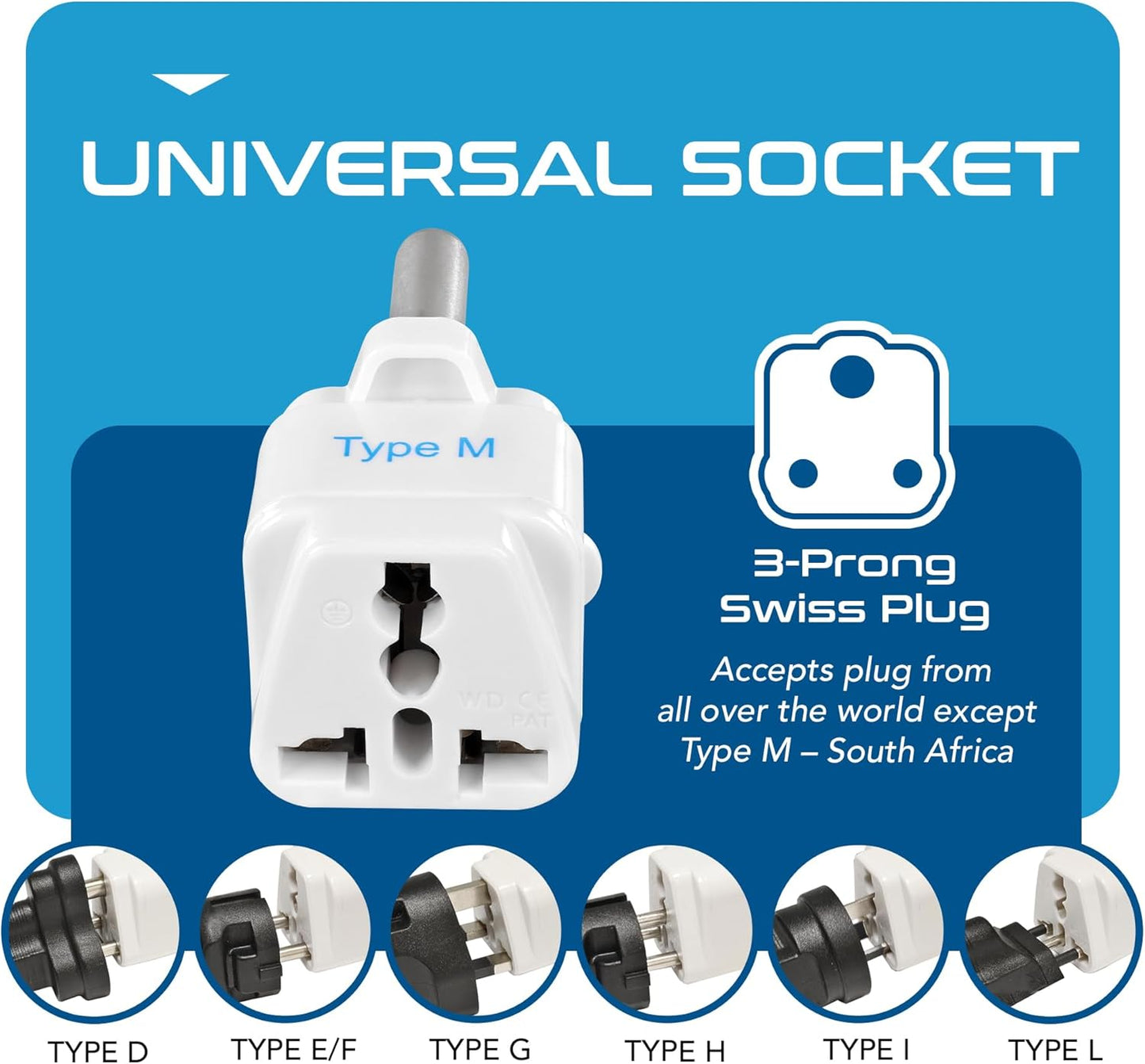 Ceptics South Africa Travel Plug Adapter (Type M) - 3 Pack [Grounded & Universal] (GP-10L-3PK)