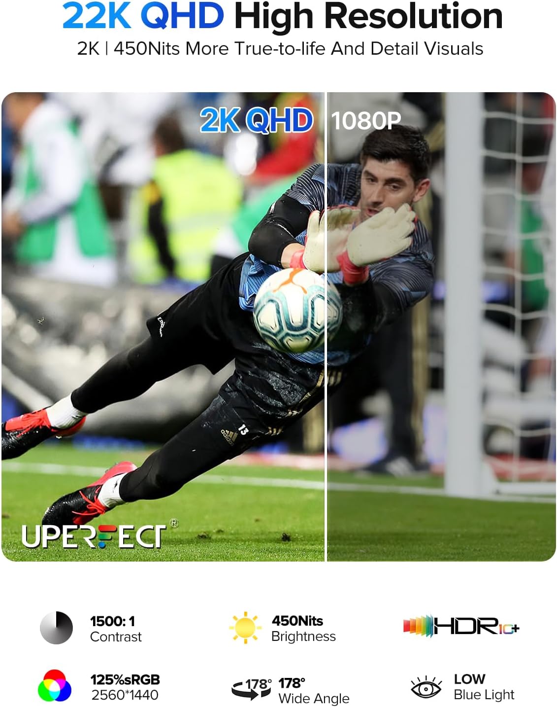 UPERFECT 24.5" 2K Portable Monitor Touchscreen, 165Hz Gaming Monitor FreeSync 0.1ms Fast IPS Large Screen, Built-in 180° Adjustable Stand/VESA, USB-C HDMI Second Screen for Laptop, Phone, Game Console