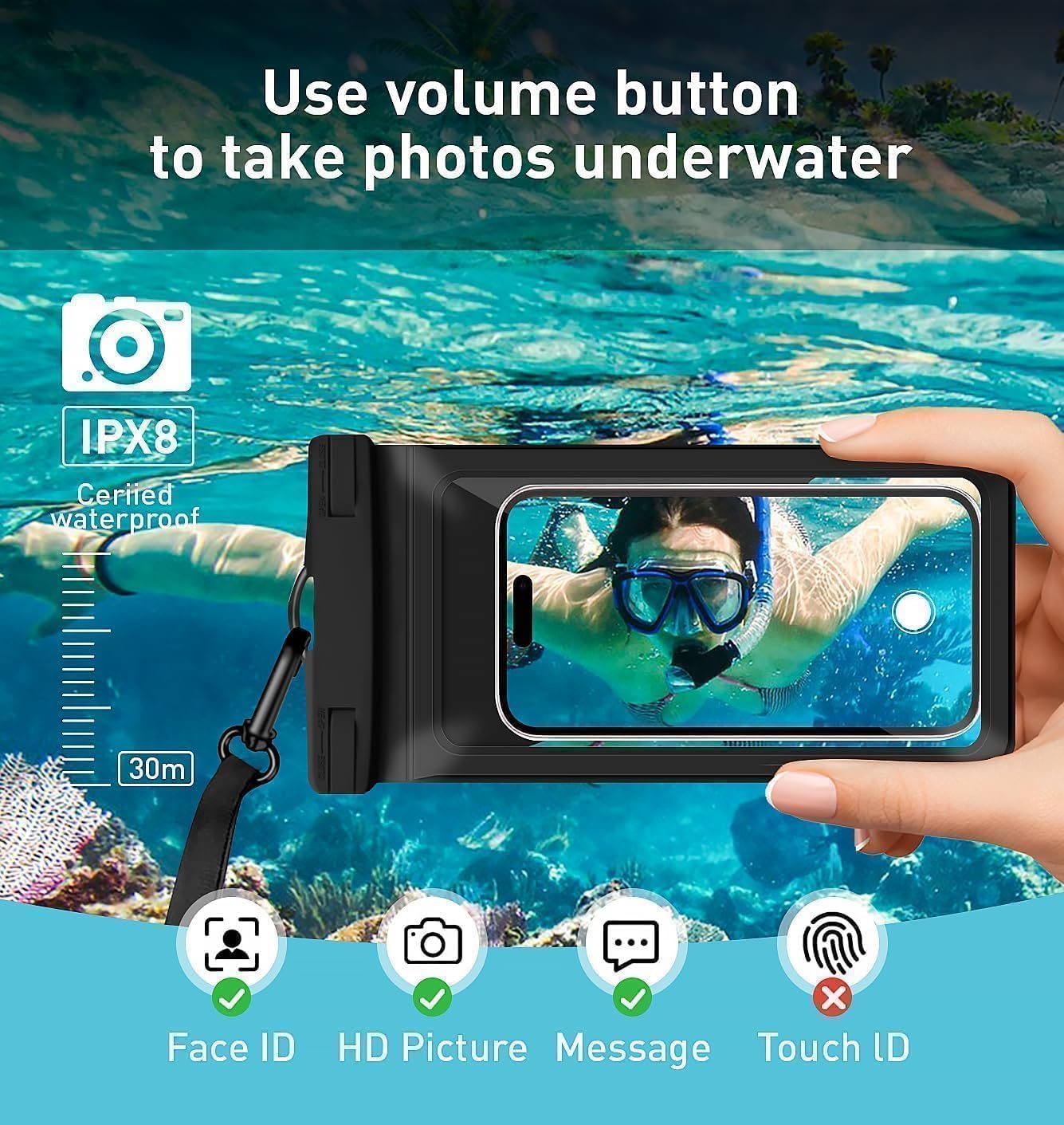 Waterproof Phone Pouch, with Inside Card Bag, Large Waterproof Case for iPhone 16 15 14 13 Pro Max,IPX8 Certified Lightweigt Cellphone Dry Bag, Beach Cruise Ship Essentials, 1 Pack-Black-8.3″