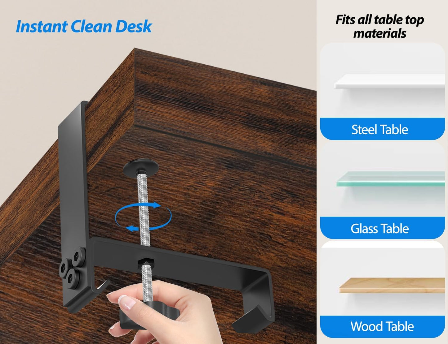 Under Desk Cable Management Tray No Drill, 30 Inch Cord Organizer with Oxford Fabric, Clamp Mount, Holds 60 lbs, Large Cable Rack for Gaming & Home Office Standing Desk