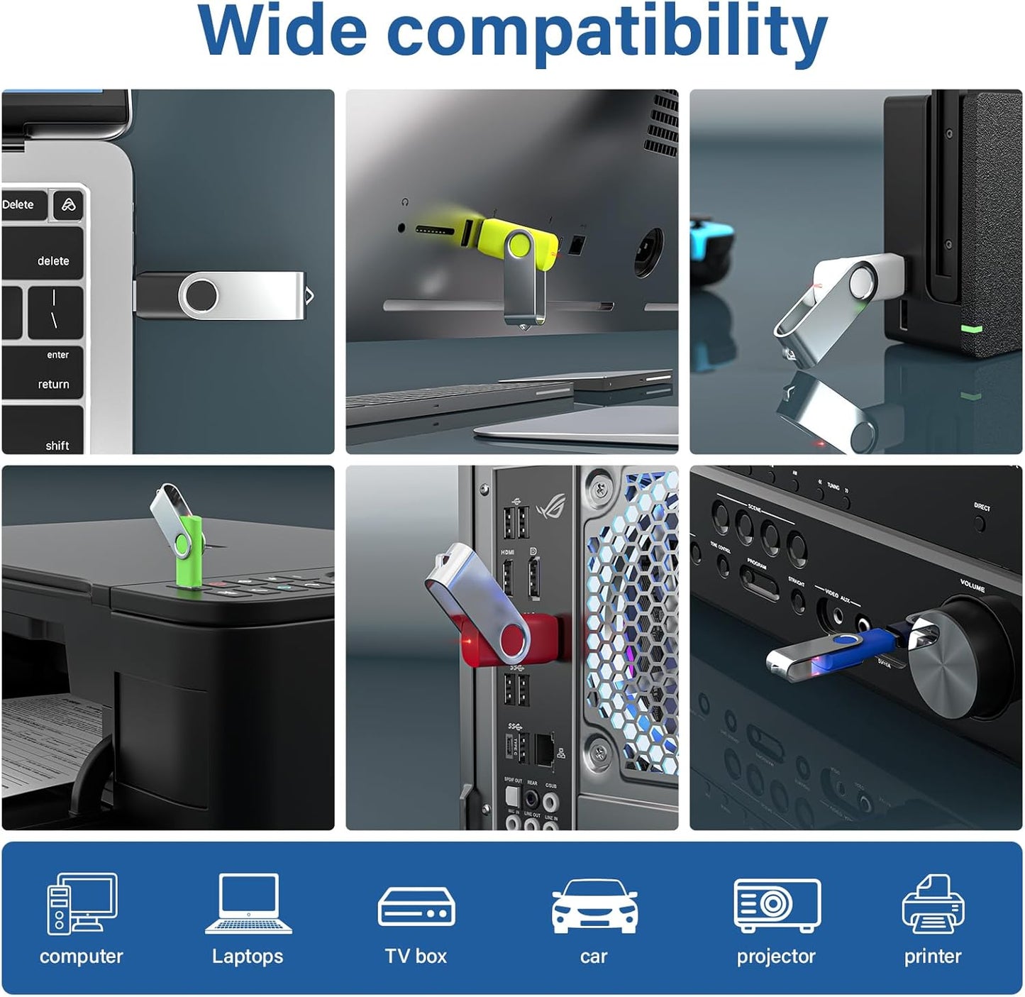 Flash Drives 128MB 20 Pack with Keychains, Swivel USB 2.0 Thumb Drives Bulk USB Drive Memory Stick Thumb Drives Pack (Mixcolors)