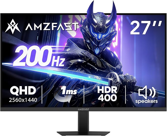 Amzfast 27 Inch 200Hz Gaming Monitor, WQHD 2k 2560 x 1440p Monitor, Built-in Speakers, 1ms G-SYNC Compatible, HDR400,132% sRGB, VESA 100x100 Fast IPS Monitor with HDMI 2.0 x 2 & DP 1.4 x 2, AMZG27F5Q