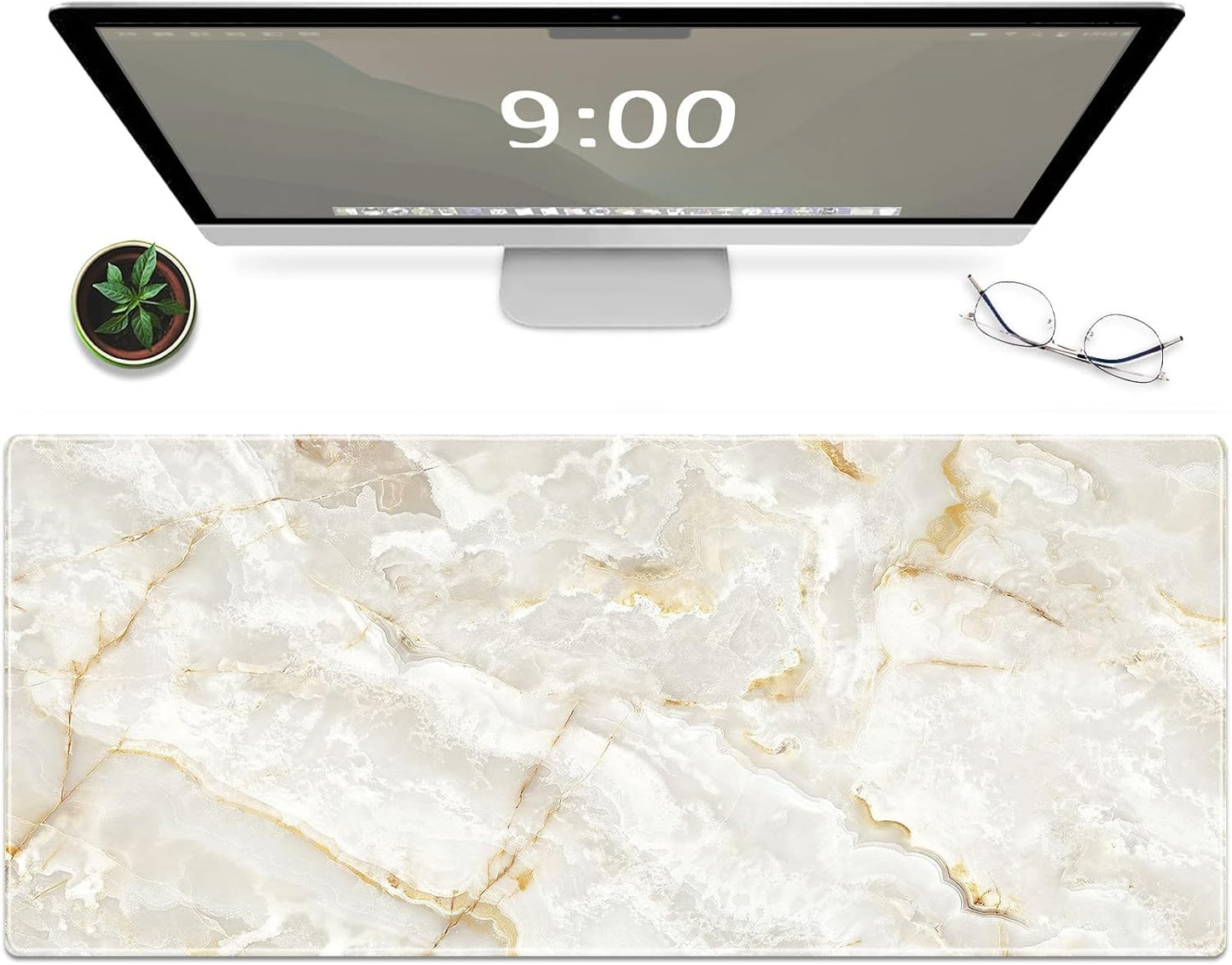 Galdas Large Mouse Pad Marble Pattern XXL XL Large Mouse Pad Mat Long Extended Mousepad Desk Pad Non-Slip Rubber Mice Pads Stitched Edges Thin Pad (31.5x11.8x0.12“)