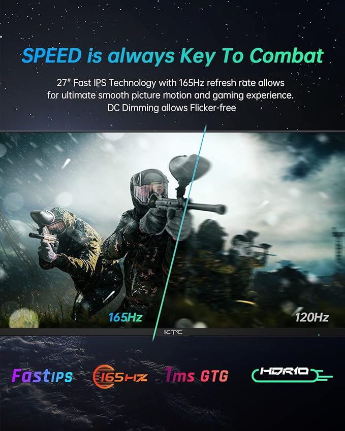 KTC 27" 1440p 170Hz Gaming Monitor, 2K QHD 1ms GTG Fast IPS, HDR, HDMI/USB C/DP, FreeSync & G-Sync, Swivel Tilt Height Pivot Adjustable, H27T22