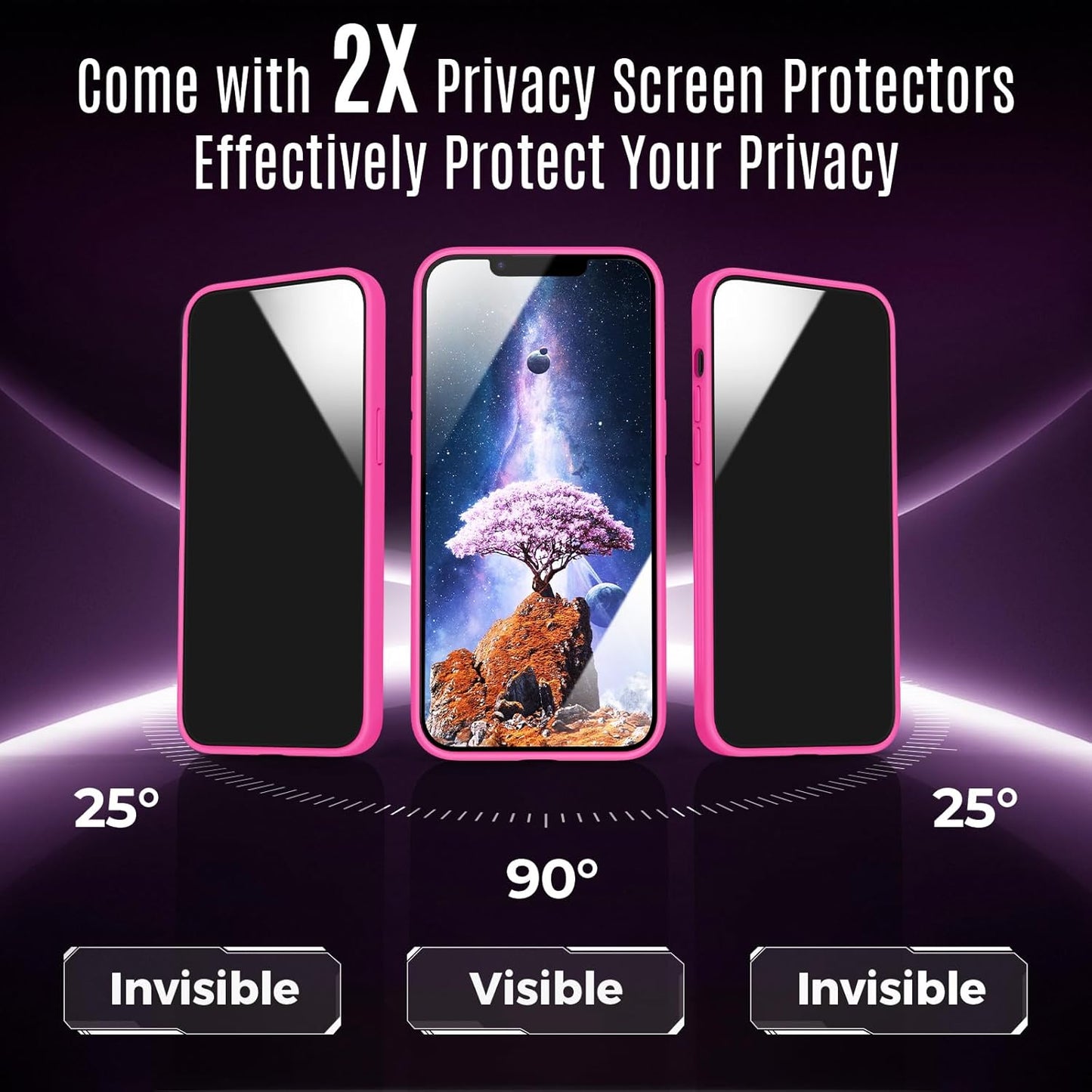 Designed for iPhone 12 Pro Max Case, Compatible with MagSafe, with Privacy Screen Protectors X2, [Camera Protection] [15FT Military Drop Protection] Shockproof Phone Case, 6.7", Hot Pink