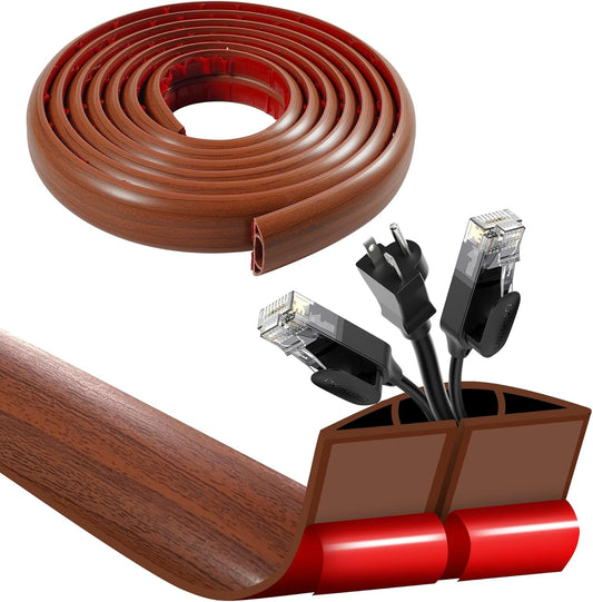 3.3ft Self Adhesive Floor Cord Cover, Cord Hider Floor, Cable Cavity:0.61"(W) x 0.32"(H),Heavy Duty Cable Protector, Hide Extension Cords, Cable Management Hide Wires on Floor,Walnut Wood