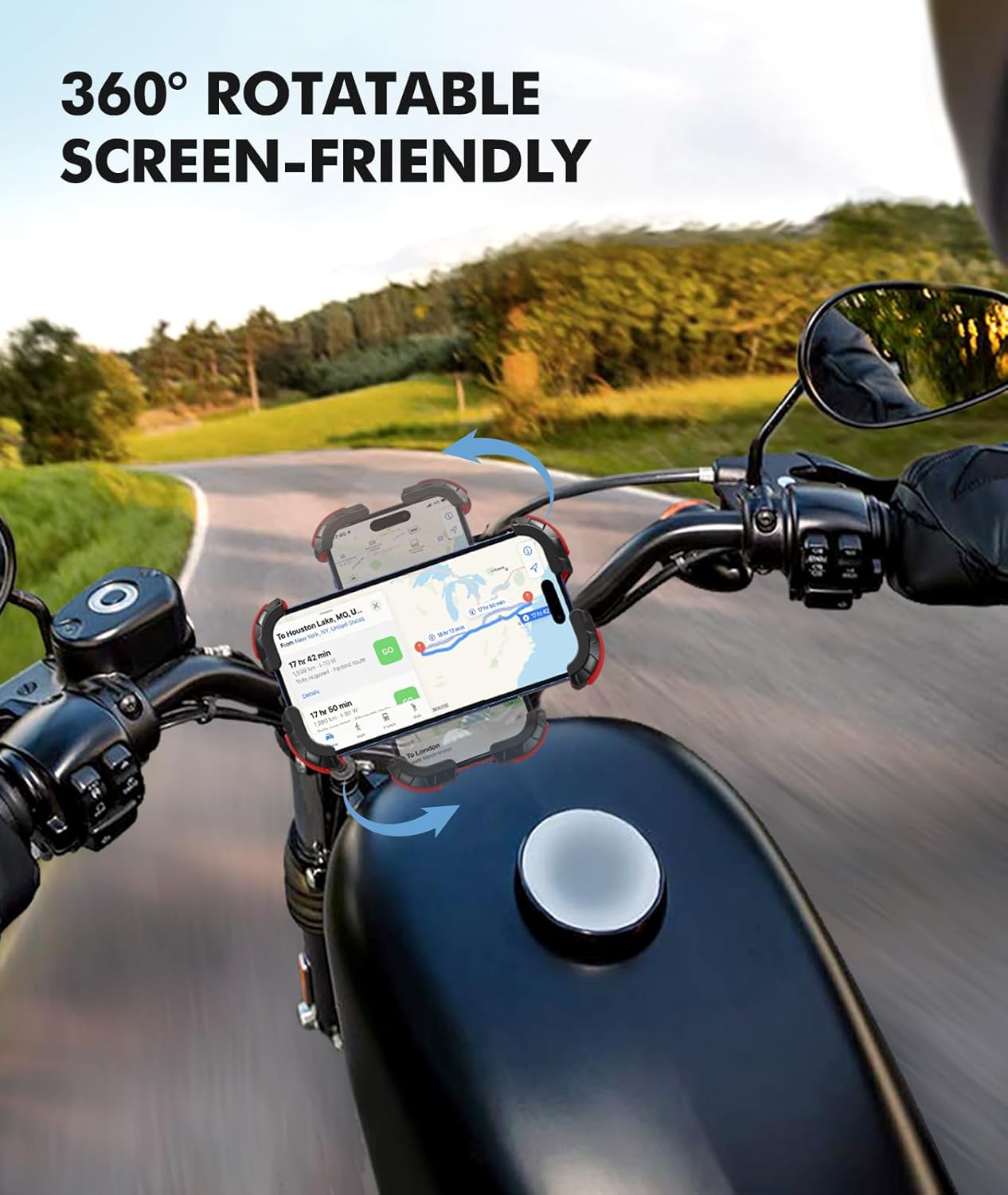 Motorcycle Phone Mount, Upgrade Bike Phone Mount [1s Lock][Secure Protection], 360° Rotatable Phone Holder for Mountain Bike/ATV/Scooter Handlebar, Compatible with iPhone/Samsung 4.7-6.7" (Red)
