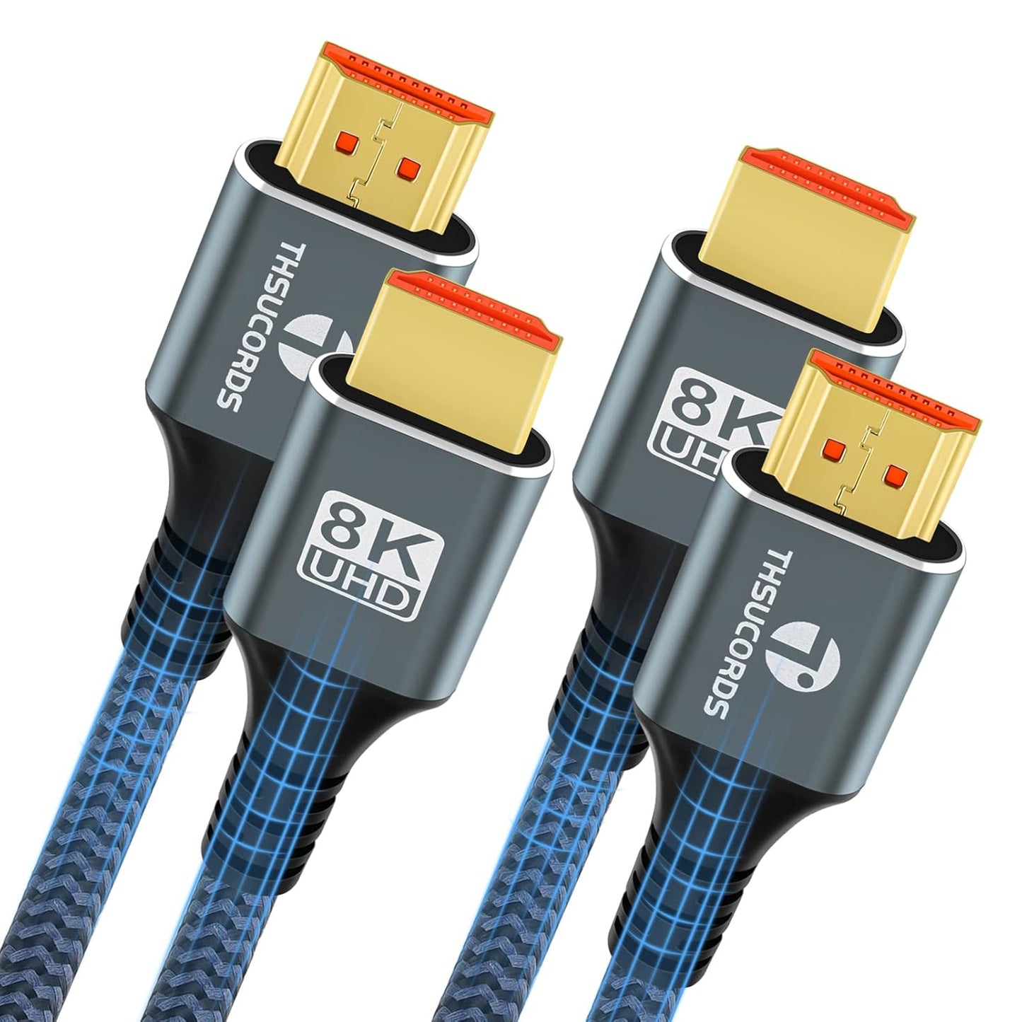 8K 4K HDMI Cable 1.6FT 2 Pack, High Speed Braided HDMI to HDMI 2.1 Cord Supports 8K@60Hz, 4K@120Hz 144Hz 48Gbps Compatible with Roku TV/PS5/HDTV/Blu-ray
