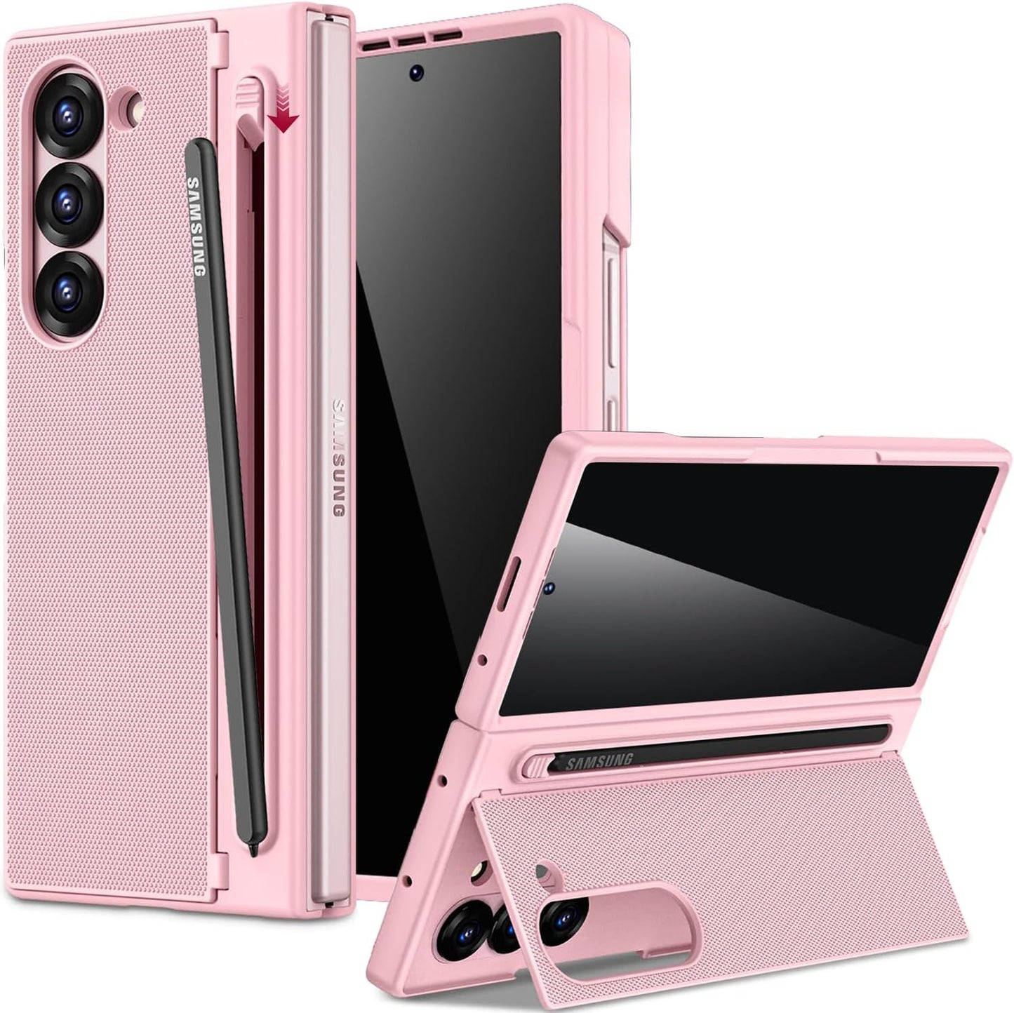 Miimall for Samsung Galaxy Z Fold 6 Case with S Pen Holder Slot [Military Grade Drop][Built-in Privacy Screen & Invisible Kickstand] Slim Thin Protective Phone Case for Galaxy Z Fold 6 5G Cover Pink