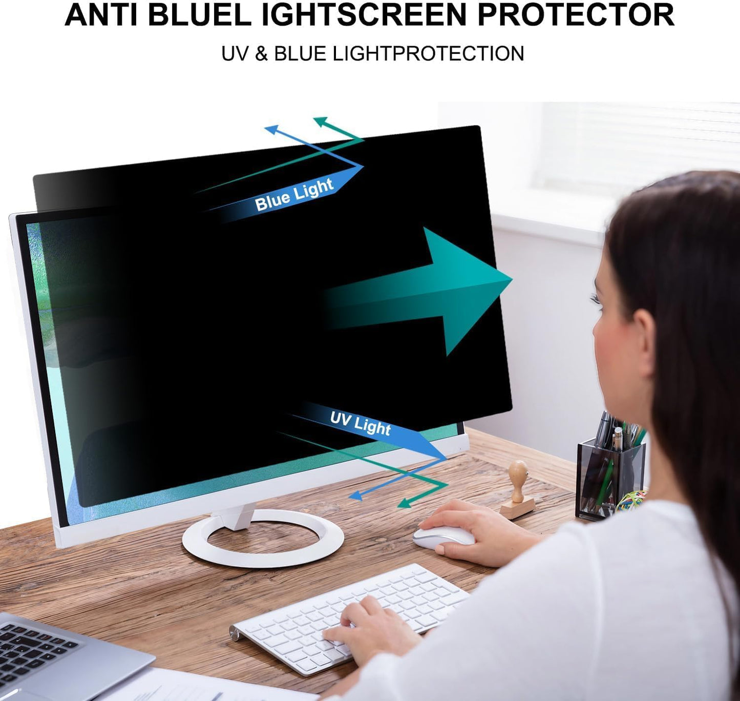 24 Inch Computer Privacy Screen Shield [2 Pack] for 16:9 Widescreen Desktop Monitor - Anti-Glare Blue Light Privacy Filter and Anti Spy Privacy Screen Protector Film