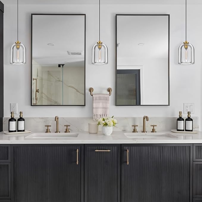 Crystal Pendant Light Kitchen Island: 2 Pack Gold K9 Crystals Lights - 5.1" Dimmable Contemporary Cylinder Light above Dining Table - Modern Ceiling Hanging Lighting for Bedroom E12 Bulbs Included