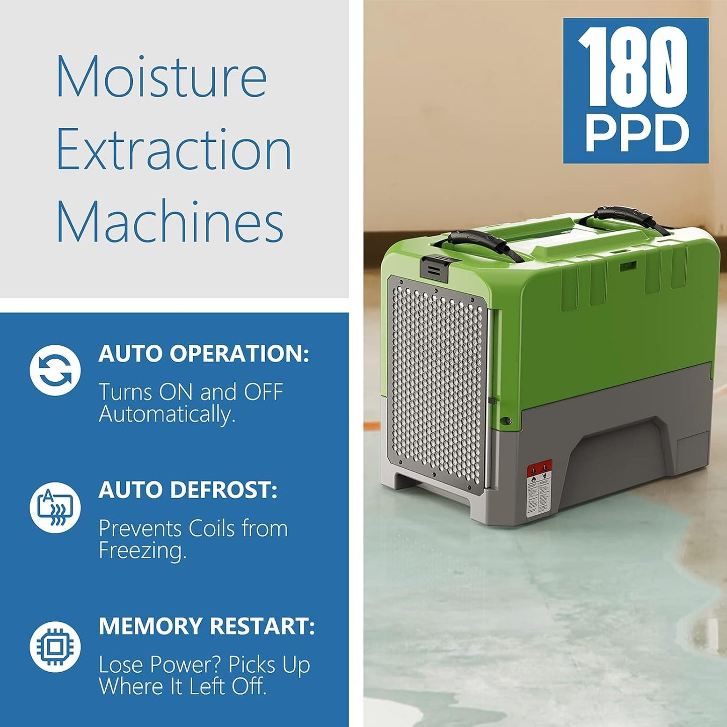 ALORAIR Smart WiFi LGR Commercial Dehumidifier 180 PPD (Saturation) with Hose, Industrial Dehumidifier with Pump, 5 Years Limited Warranty, cETL Listed, 85 PPD at AHAM, Flood Repair, Green