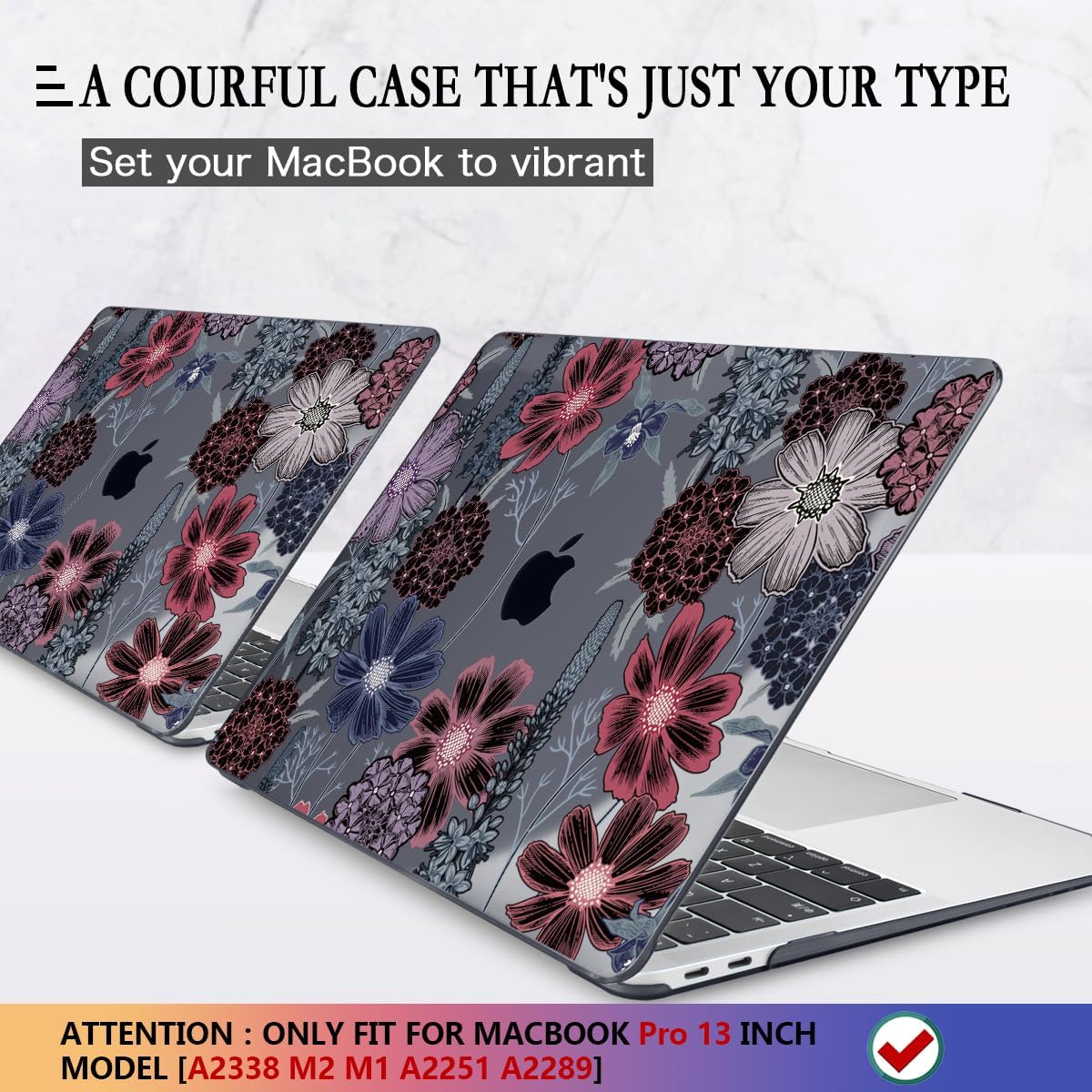 CISSOOK Compatible with MacBook Pro 13 inch Case 2025-2020 A2338 M2 M1 A2251 A2289 with Touch bar, Plastic Hard Shell Case&Keyboard Cover&Screen Protector&Webcam Cover, Texture Flowers