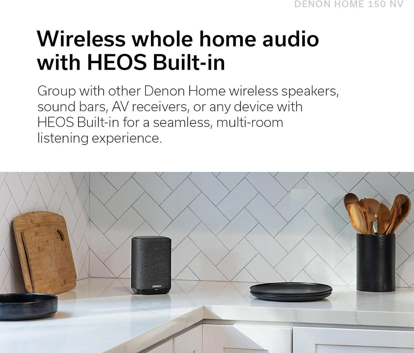 Denon Home 150 NV Wireless Speaker (White), 1" Tweeter, 3.5" Woofer, Home Speaker with HEOS Built-in, AirPlay 2, and Bluetooth, Multi-Room Streaming, Simple Setup, Compact Design