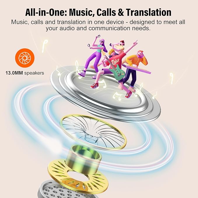 AI Language Translation Earbuds, 3-in-1 Translator Earbuds Real Time with 7 Translation Modes, with Audio and Video Call, 164 Language Bluetooth 5.3 Headphones Translating Device, Rose Gold