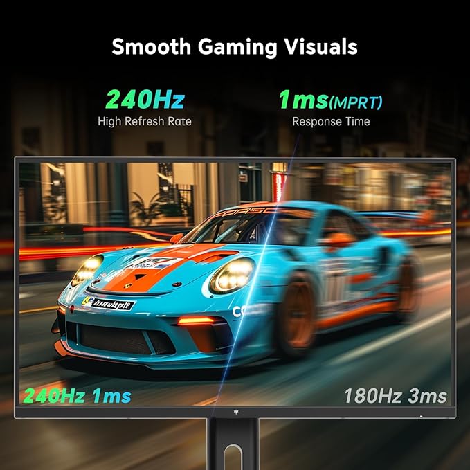 KTC 27 Inch Gaming Monitor 240Hz, FHD 1080p Fast IPS Computer Monitor with Adaptive Sync, HDR, Height Pivot Tilt Adjustable, Vesa Mount, HDMI/DP/USB, H27F7