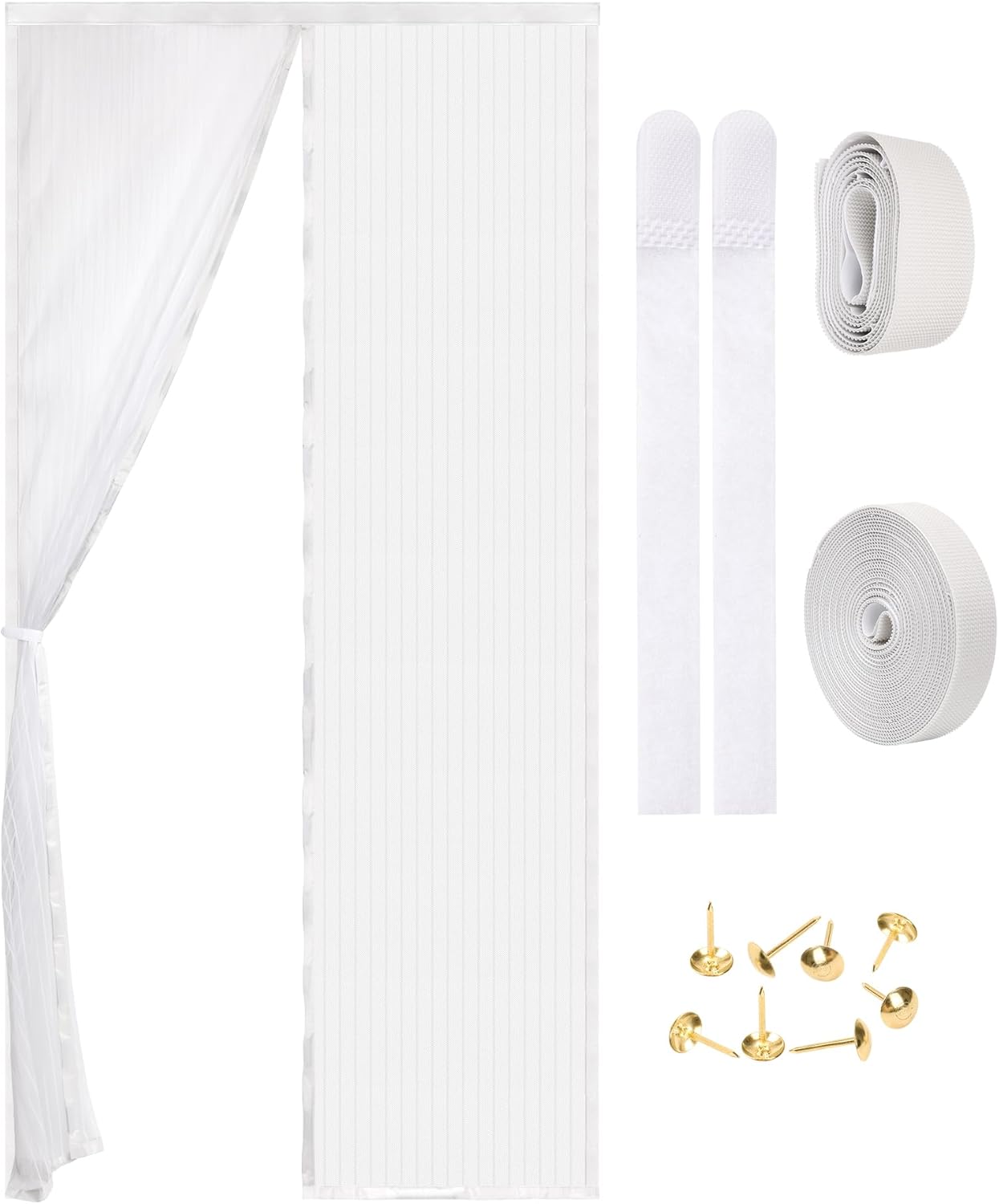 Magnetic Screen Door - Self Sealing, Heavy Duty, Hands Free Mesh Partition Keeps Bugs Out Let Breeze in- Pet and Kid Friendly - Keep Open Feature (White, Fit Door Size 32 x 80 Inch)
