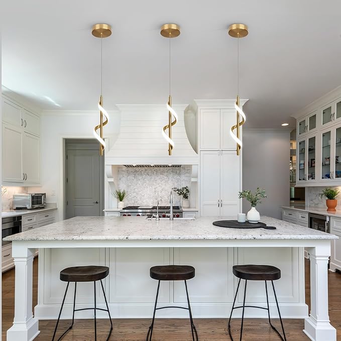 Modern Led Pendant Light Fixtures,6000K Cool White Gold Led Pendant Lighting for Kitchen Island,Adjustable Height Hanging Light Fixtures for Kitchen Dining Room Living Room,1 Pack
