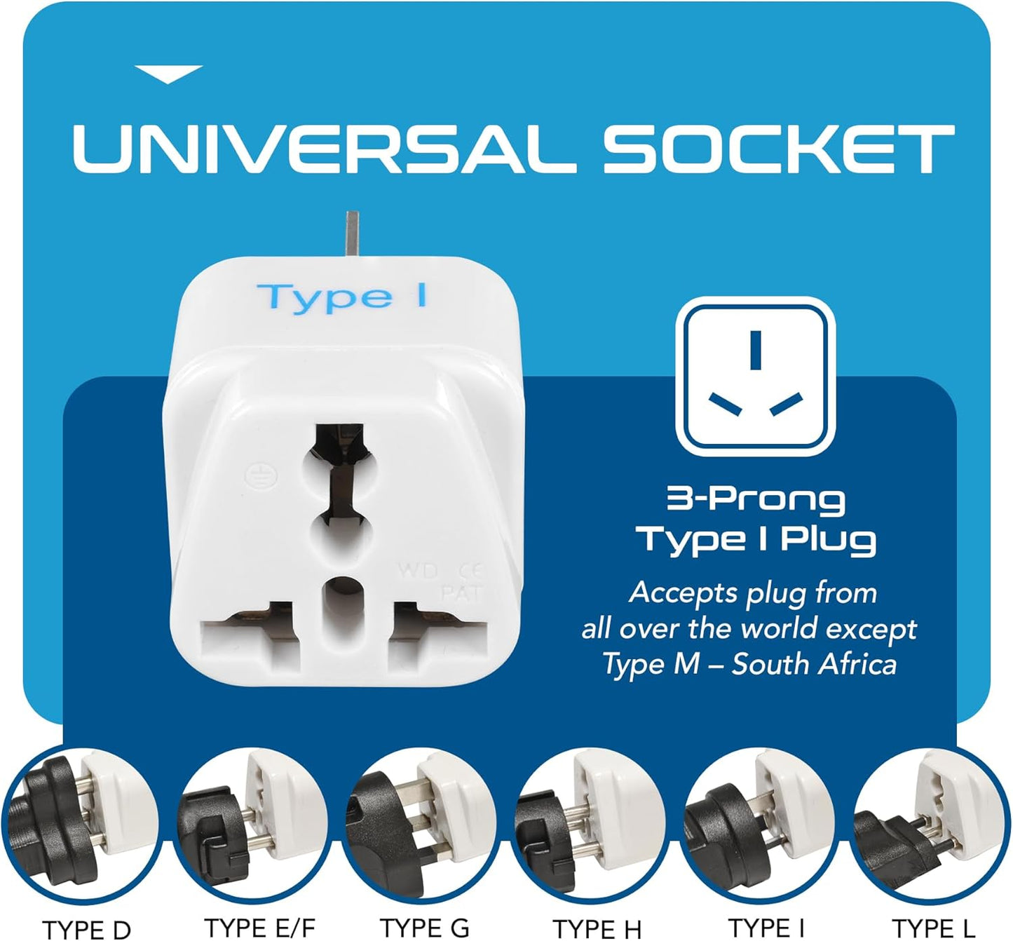 Ceptics Australia, China, New Zealand Travel Plug Adapter (Type I) - 3 Pack [Grounded & Universal] (GP-16-3PK)