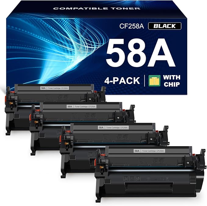 58A Toner Cartridge Black (with chip) Compatible Replacement for HP 58A CF258A 58X CF258X Work with HP LaserJet MFP M428fdw M428fdn M428dw Pro M404n M404dn M404dw M404 M428 Toner Printer (4-Pack)