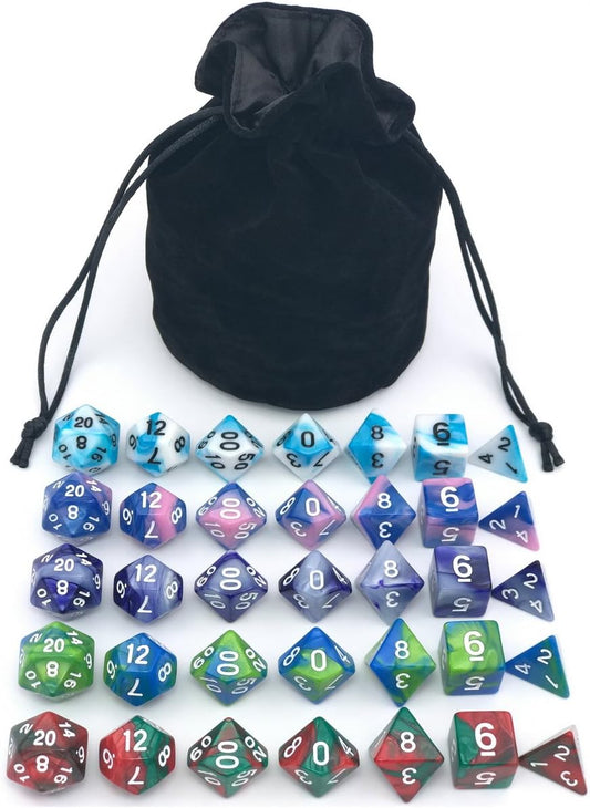 Dice Set for Dungeons&Dragons, DND, RPG Games, Polyhedral Dice Set, Assorted Dice Set, 35 Total, 5 Sets with Drawstring dice Pouch
