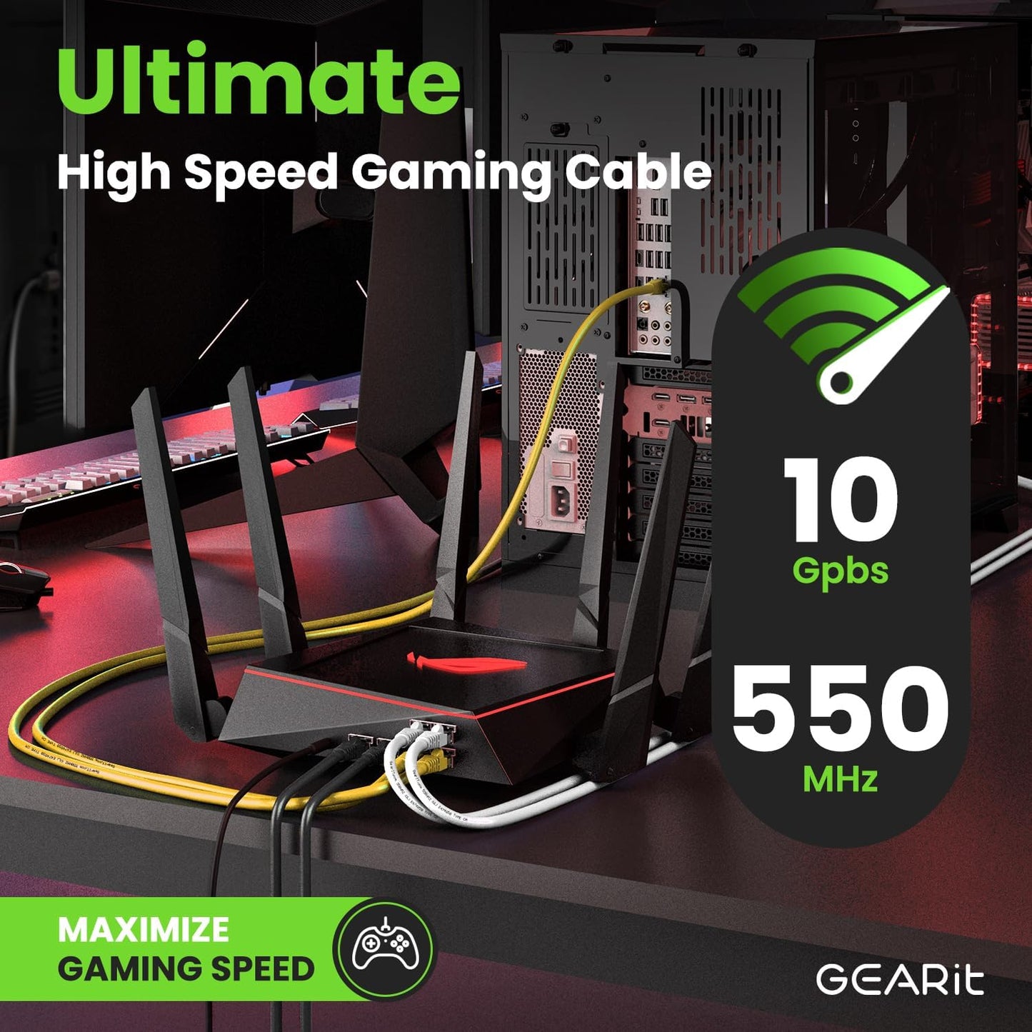 GEARit Cat 6 Ethernet Cable (50-Pack 1 Foot) Cat6 Network Patch, 10Gbps, RJ45, Snagless Cord, Gold-Plated Connectors, Internet for PC, TV, Tablet, Router, Printer, Servers, IT Data Center - Yellow