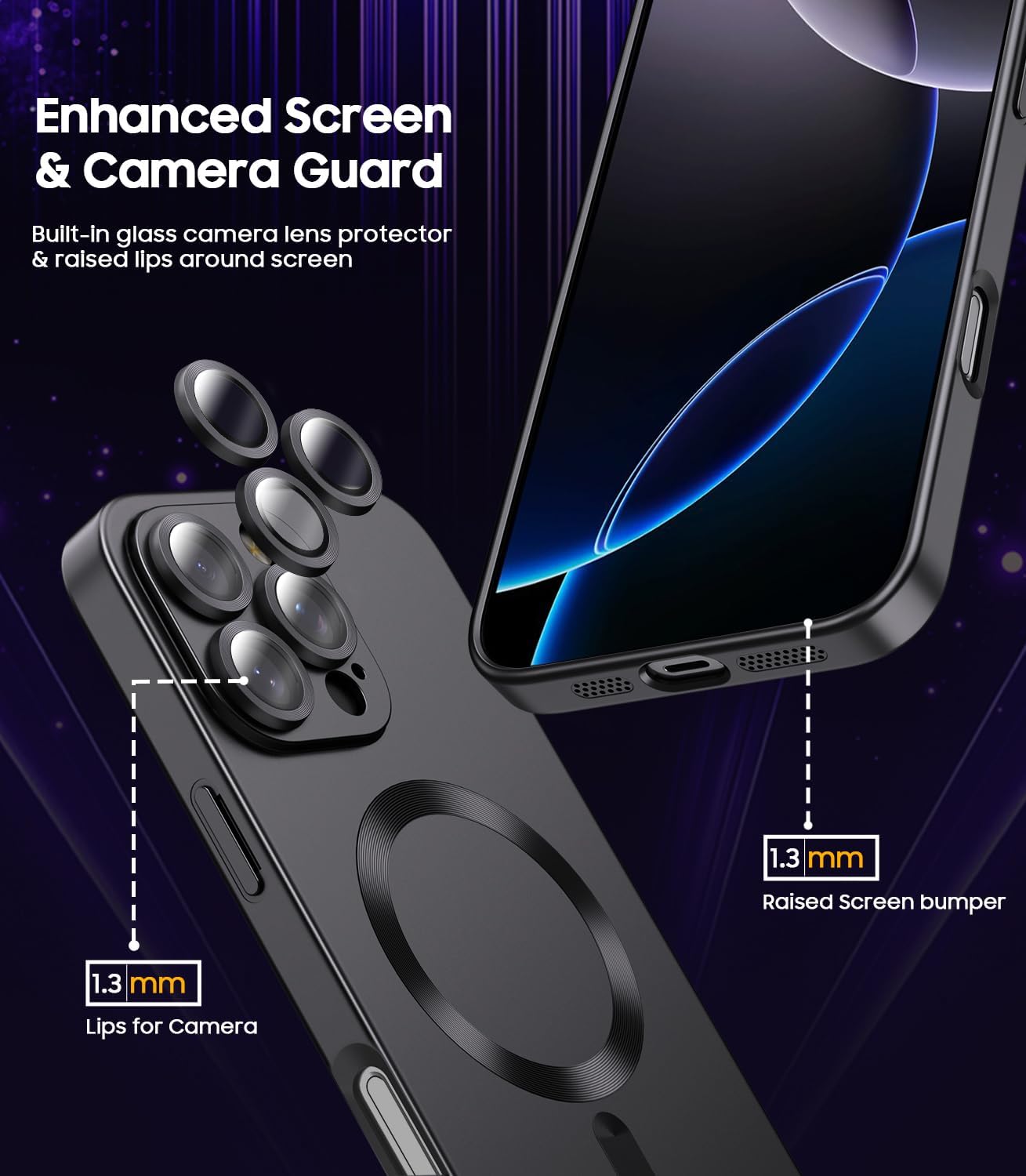 Magnetic for iPhone 16 Pro Case [Compatible with MagSafe][Built-in Camera Lens Protector] Slim Soft Silicone Bumper Shockproof Metallic Luster Phone Case (Black)