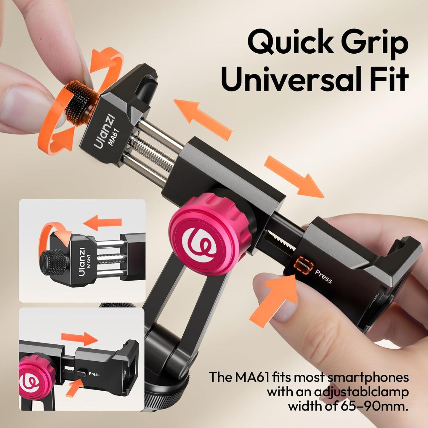 ULANZI MA61 Metal Phone Tripod Mount with Cold Shoe, 360° Adjustable Hot Shoe Camera Phone Mount for iPhone 16 15 14 Pro Max, Samsung Galaxy, Aluminum Alloy Clamp for Vlogging, Live Streaming, Video