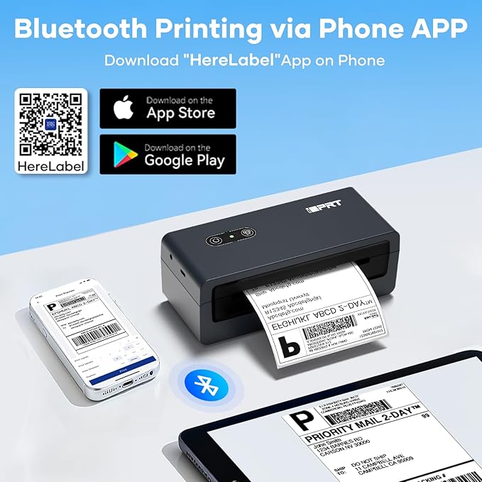 iDPRT 4x6 Shipping Label Printer Bluetooth Portable - Thermal Mobile Printer for Small Business, Compatible with iPhone, Android, Windows, macOS, Supports Amazon, Ebay, Walmart, FedEx