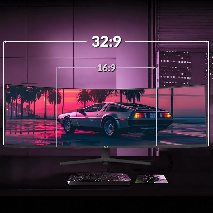 ZZA 49" Curved Gaming Monitor | 5120x1440 Dual QHD, 165Hz/144Hz, 1500R, 32:9 Ultra-Wide, AMD FreeSync, 120% sRGB, Height Adjustable, HDMI 2.1 & DisplayPort 1.4, VESA Mount, Black