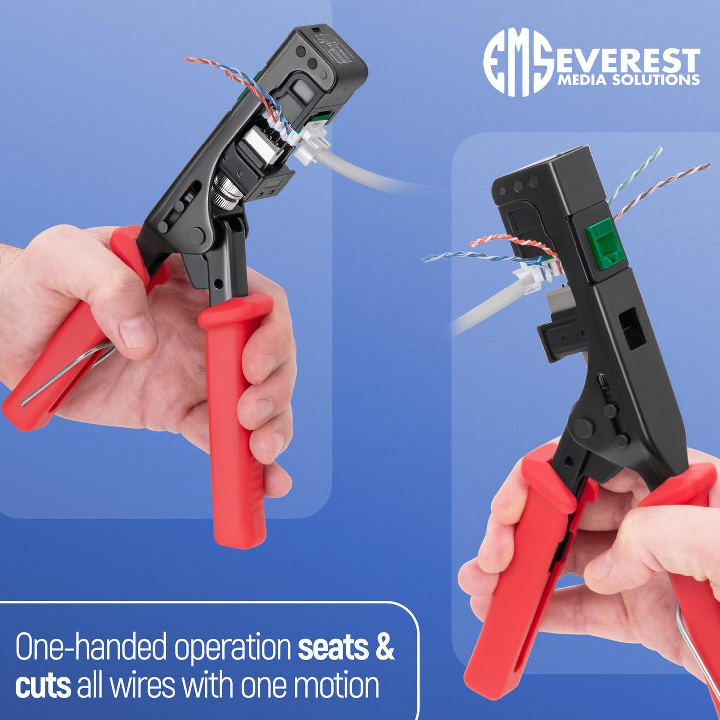 Everest easyJACK - 45° Angled Speed Termination Keystone Tool Set - with 20-Pack of RJ45 Cat6 Keystone Jacks in Green (Slim Profile Design) - Time Saver Network Punch Down Tool Cat6