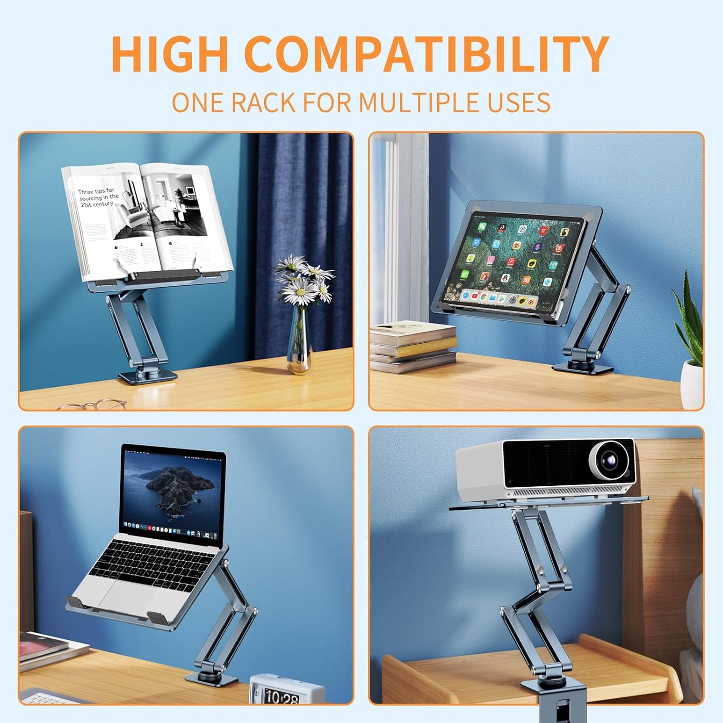 OATSBASF Tablet Stand, iPad Holder for Desk Mount, Portable Monitor Stand, Rotatable 360 Degrees, Desktop Reading Mount Holder for Computer, iPad, Cookbooks, Recipes