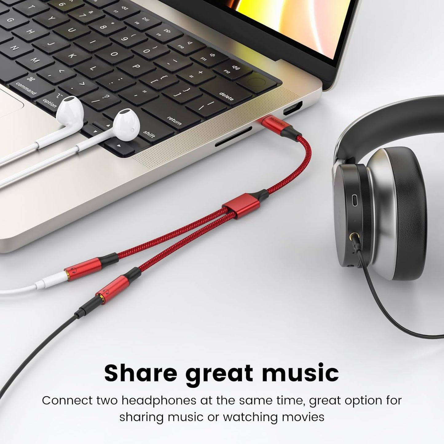 MOSWAG Type C to Dual 3.5mm Aux Headphone Jack Adapter, Hi-Res 2 Way Audio Y Cable Cord Compatible with iPad Samsung S23 S22 Google Pixel 7 6 Pro 5