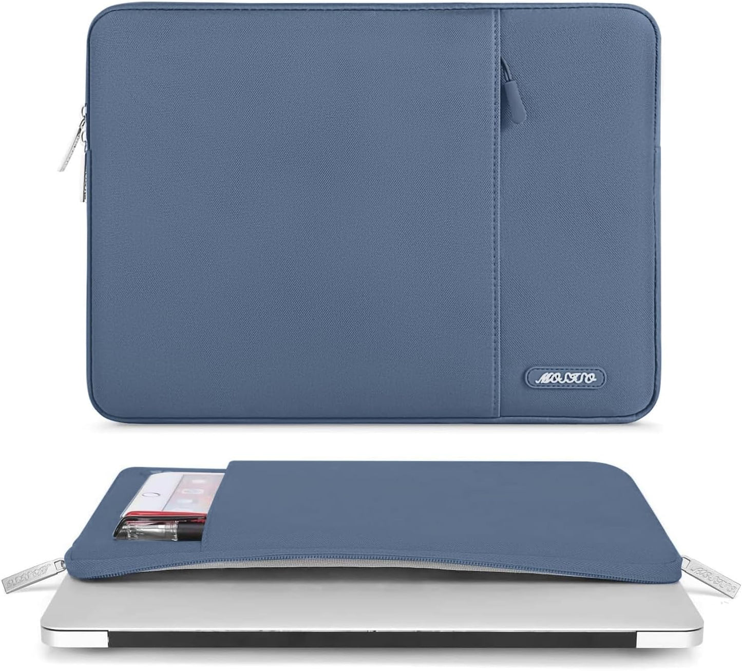 MOSISO Laptop Case 16 inch, 15-15.6 inch Laptop Sleeve Compatible with MacBook Pro 16 M4 M3 M2 M1, HP Acer Dell Lenovo ASUS Notebook, Polyester Vertical Computer Sleeve Bag with Pocket, Steel Blue
