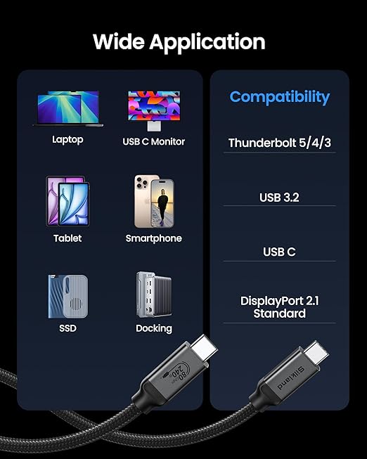 Silkland 80Gbps USB 4 for Thunderbolt 5 Cable 10FT/3M, up to 120Gbps Bandwidth for Dual 8K, 240W PD 3.1 Charging, Braided USB C Video Cable Compatible Thunderbolt 4, MacBook, iPhone 17, SSD, Dock