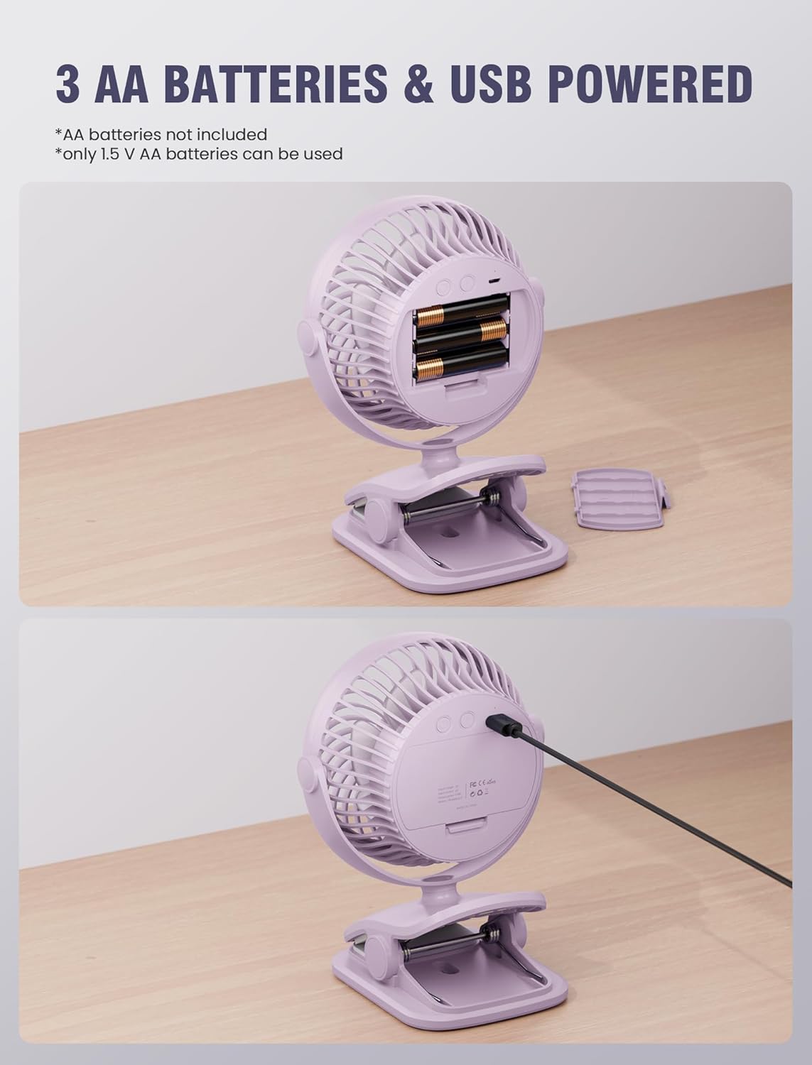 Shinebella AA Battery Powered Clip on Fan with 4-Speed, 5’’ Small Desk Fan with Aroma Function, USB Powered, 360°Rotation, Ultra Quiet, for Golf Cart, Stroller, Bedroom,Car(Batteries Not Included)