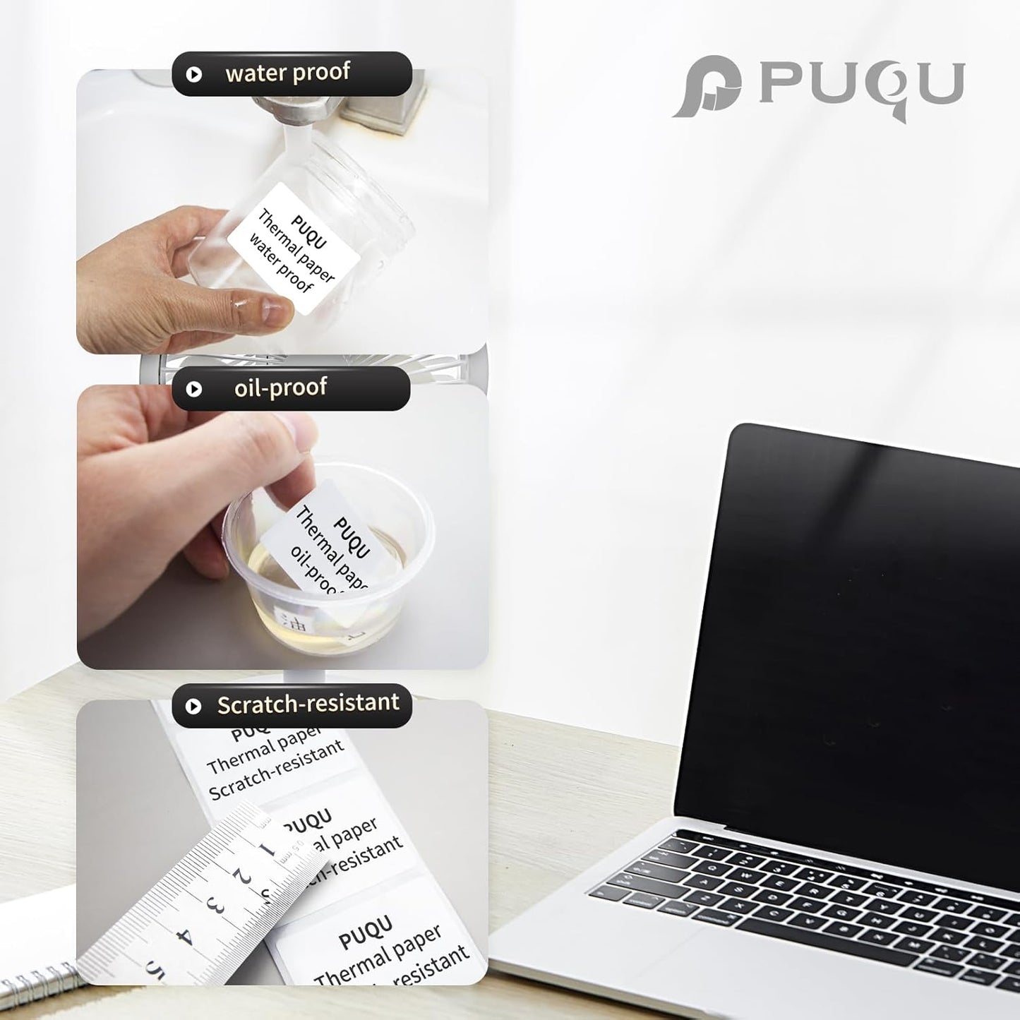 PUQU 30x20mm Direct Thermal Sticker Labels, Self-Adhesive All-Purpose Label Maker Tape, Compatible with AQ Series Label Printer, Refills Standard Laminated Office Labeling, 3 Rolls, 960 Labels