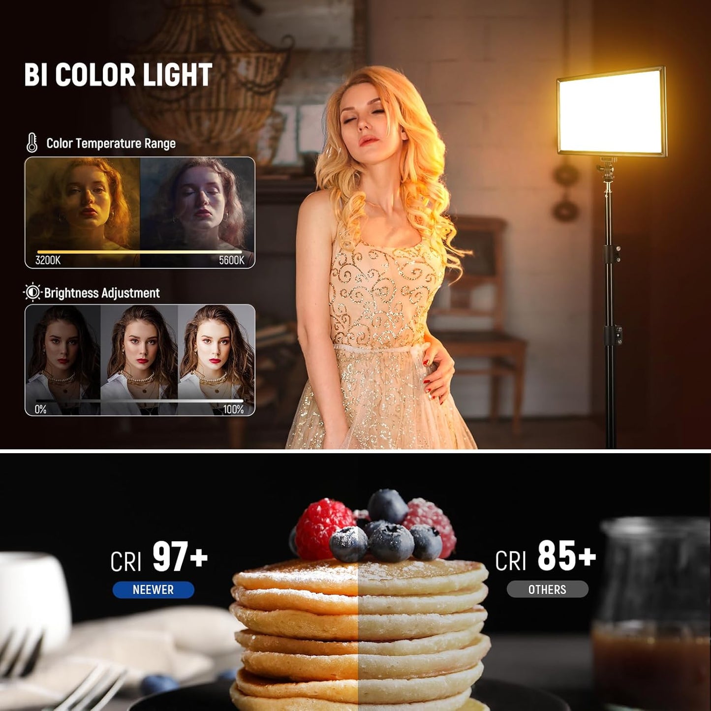 NEEWER 192 LED Video Light Panel, 20W Ultra Thin 8000mAh Bi Color Dimmable DSLR Camera Soft Photography Key Lighting 3200K-5600K CRI97+ for Studio Recording Live Streaming, Cleaning Cloth