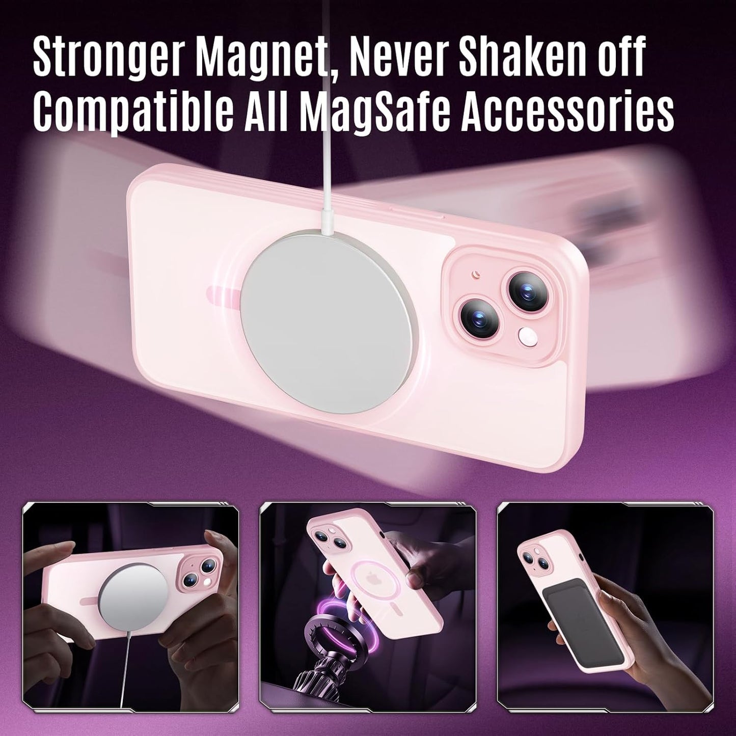 Designed for iPhone 14 Case, Compatible with MagSafe, with Privacy Screen Protectors X2, [Camera Protection] [15FT Military Drop Protection] Shockproof Phone Case, 6.1", Pink