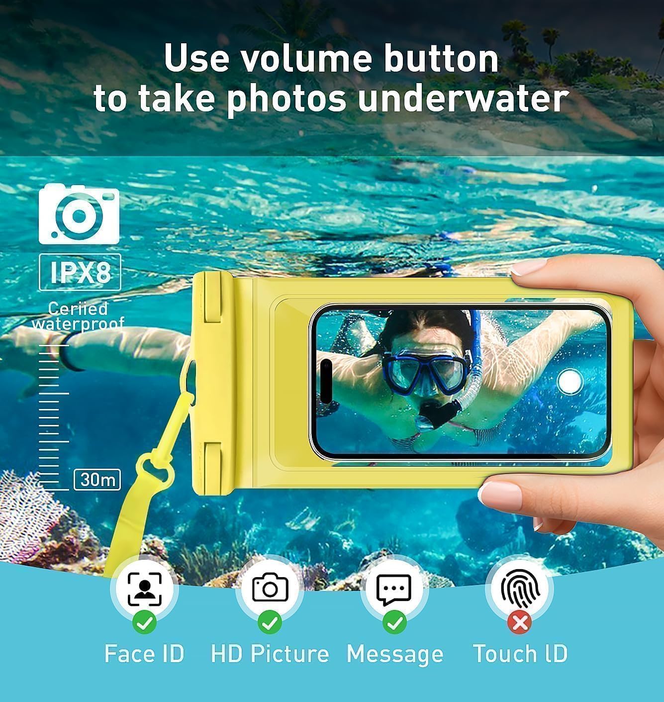 Waterproof Phone Case,with Inside Card Protector, IPX8 Cell Phone Dry Bag Up to 8.3" for iPhone 16 15 14 13 12 Pro Max XS Plus Galaxy S22, Cruise Vacation Essentials, 2 Pack Black &Yellow