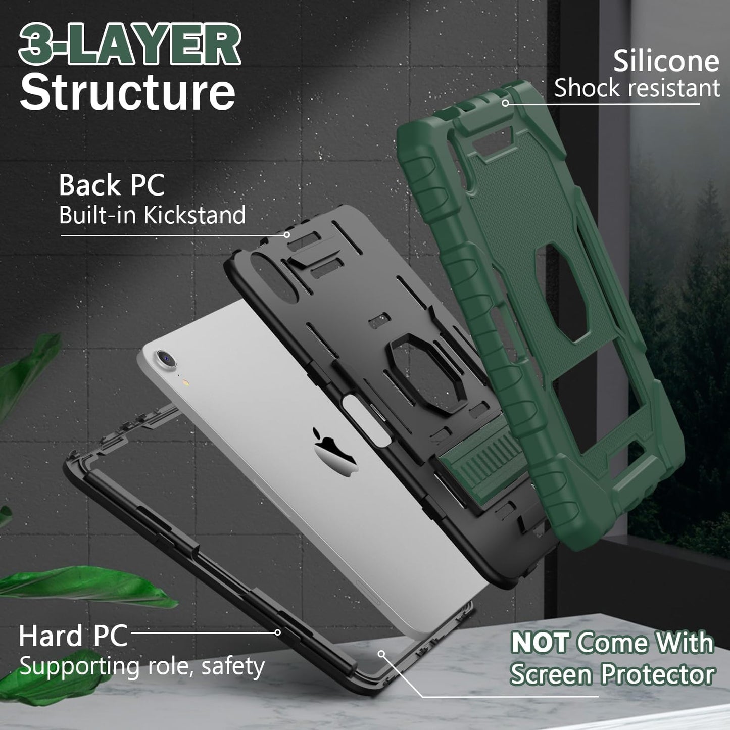 Grifobes Case for iPad Mini 7 (A17 Pro) 2024 / Mini 6 2021 8.3 inch, Heavy Duty Shockproof Rugged Cover with Pencil Holder Stand, for I Pad Mini 7th/6th Gen 8.3" Case for Kids Boys (Deep Green)