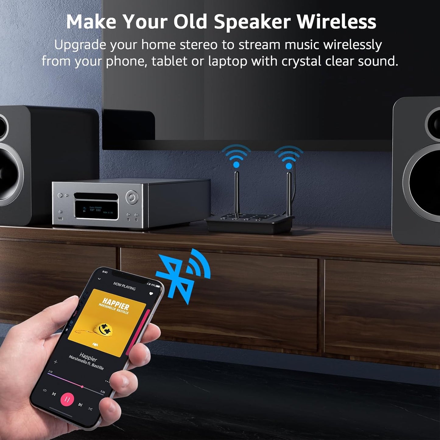 1Mii B03S Bluetooth 5.3 Transmitter Receiver for TV Home Stereo, Wireless Audio Adapters with Audiophile DAC, aptX Adaptive/LL/HD, Dual Link, Optical RCA AUX 3.5mm Inputs/Outputs