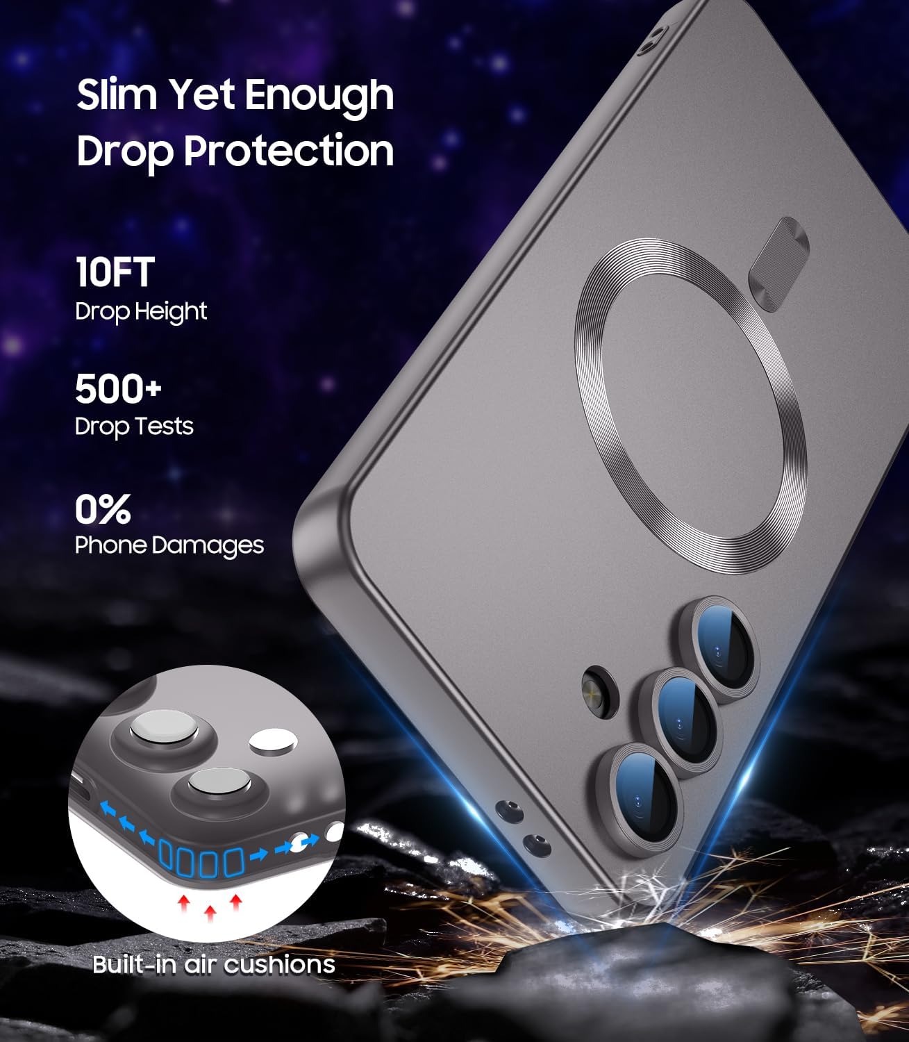 Magnetic for Samsung Galaxy S25 Plus Case [Compatible with MagSafe][Built-in Camera Lens Protector] Slim Soft Silicone Bumper Shockproof Metallic Luster Phone Case (Gray)