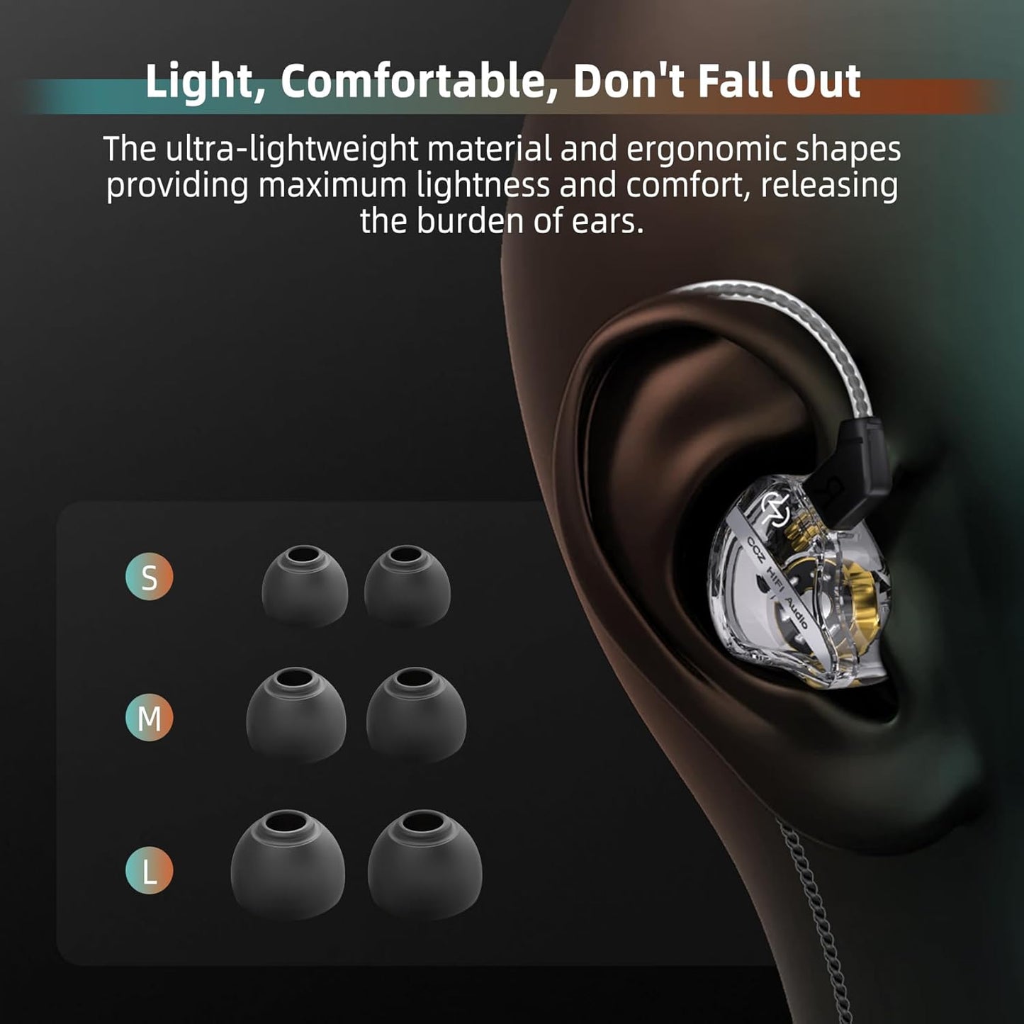 CCZ DC01 Pro in Ear Monitor Headphones, iems for Gaming, Professional Gaming Earbuds Super Bass Wired Earphones with 1DD, Patent Ear fins, Ear tips, for Singers Musicians Podcaster (black without mic)