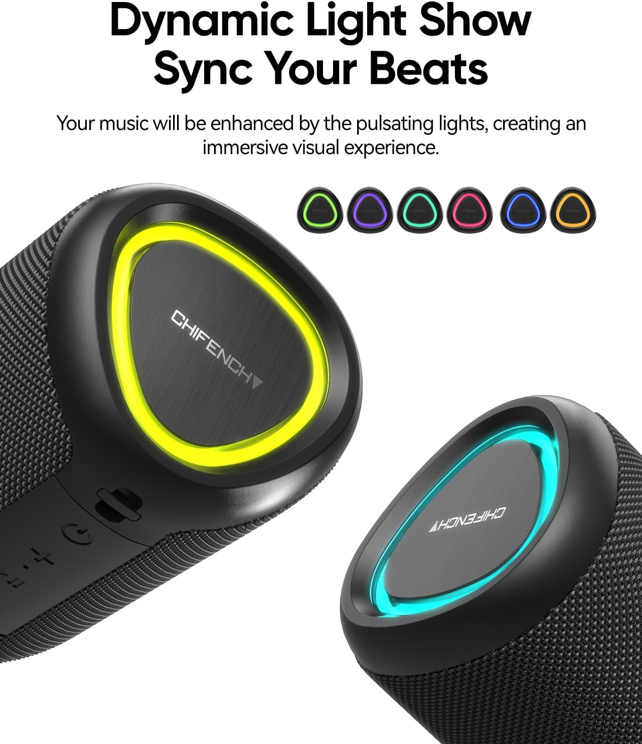 Portable Bluetooth Speaker with Lights, Powerful Crystal Clear Sound, IPX5 Waterproof, All Day Playtime, AUX&TF-Card Input, Bluetooth 5.3, TWS Paring, Small Wireless Speaker for Outdoor, Gift Ideas