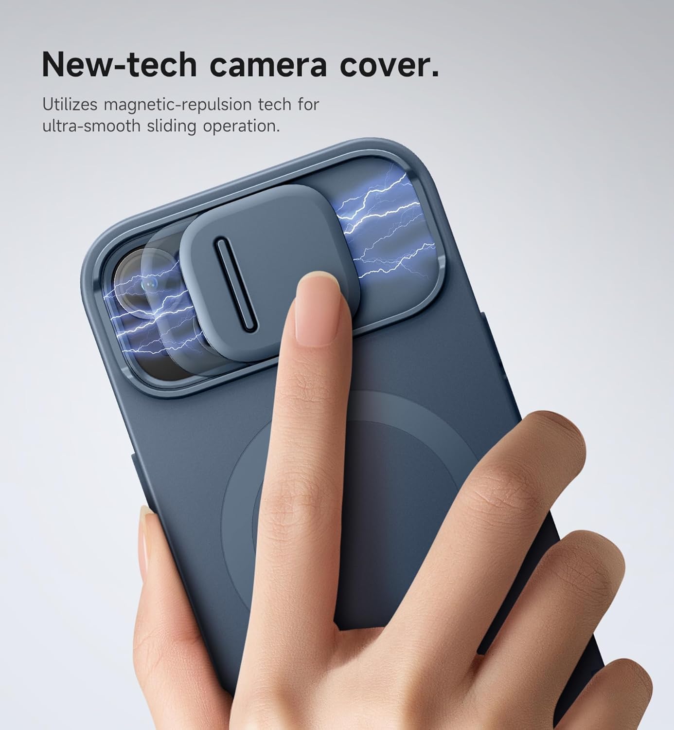 SURITCH for iPhone 13/14 Case with Magnetic Camera Slide Cover and Adjustable Kickstand, Compatible with MagSafe, Shockproof Bumper Case Slim Protective Cover for iPhone 13/14 6.1 Inch, Blue
