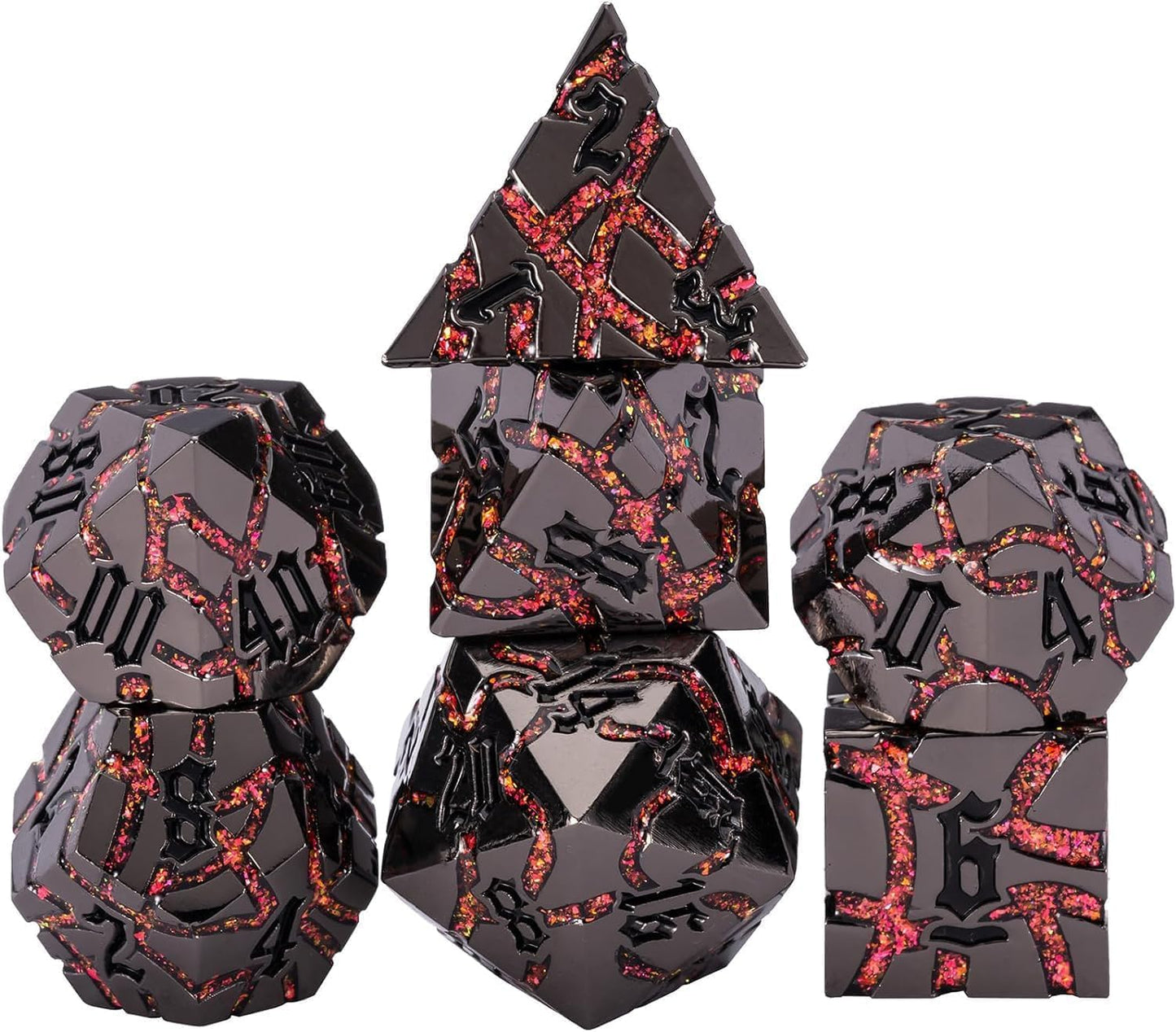 Crack Glitter Metal Dice,7pcs D&D Dice Set with Gift Box,RPG Polyhedral Stripe Dice for Dungeons and Dragons